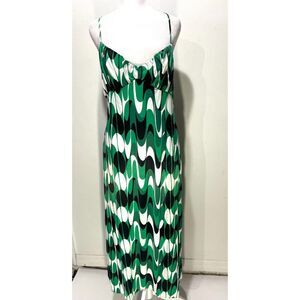 Sara maxi dress colorful green silky cutout back festive summer women's M New